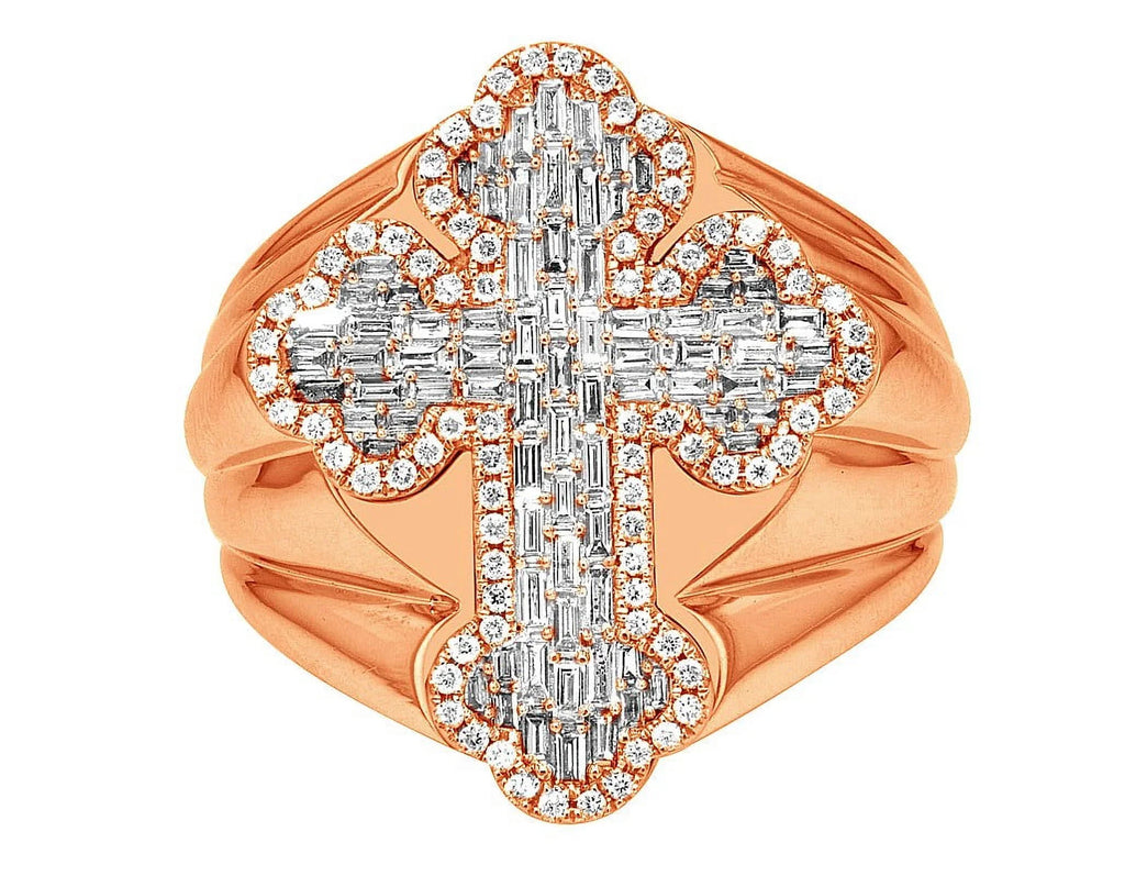 Baguette Cross 1.05 CT Diamond Pinky Ring Gold       25MM      S10