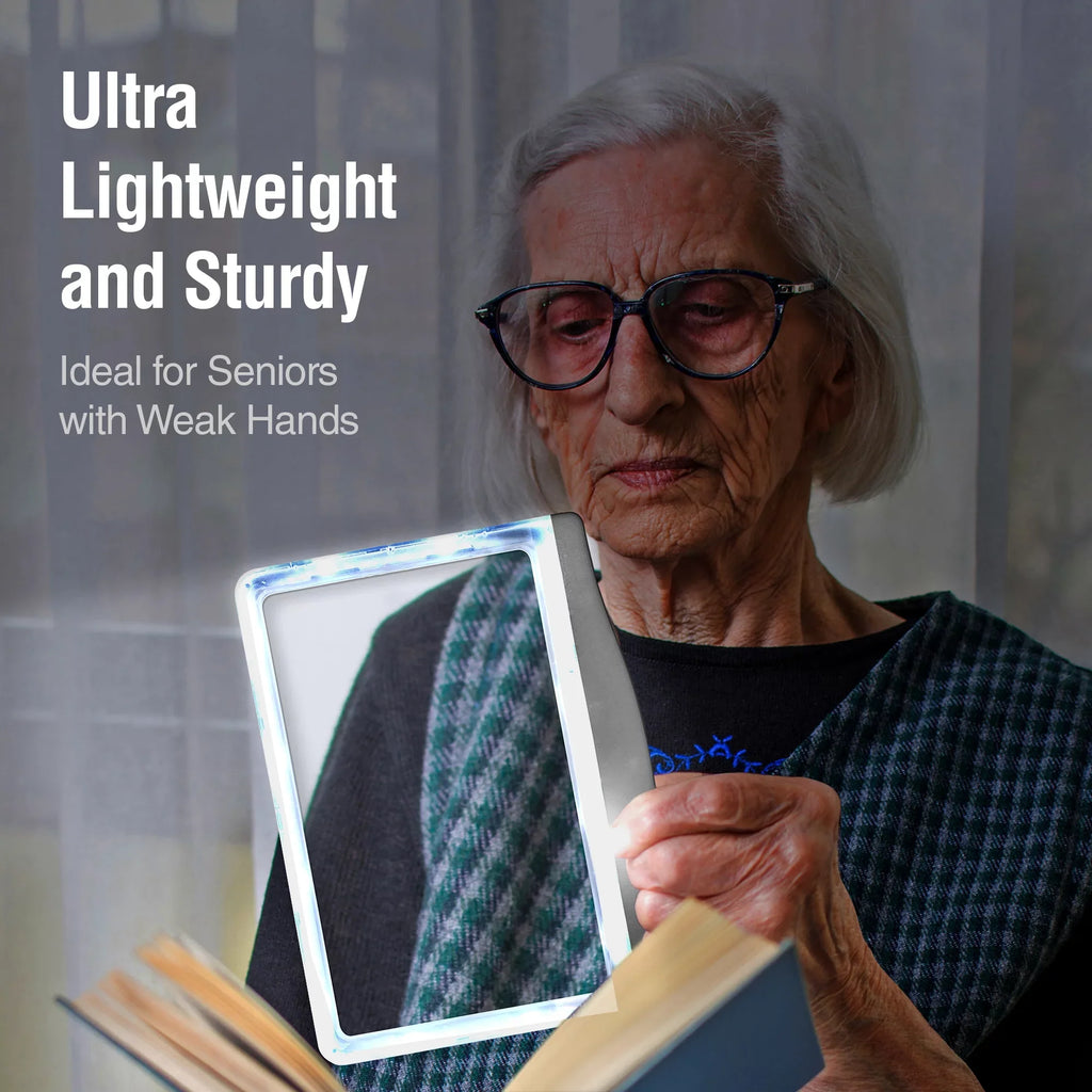 MagniPros 5X Large LED Page Magnifier for Reading & Anti-Glare Lens to Reduce Eye Strain-Perfect for Small Print, Aging Eyes, Low Vision & Seniors