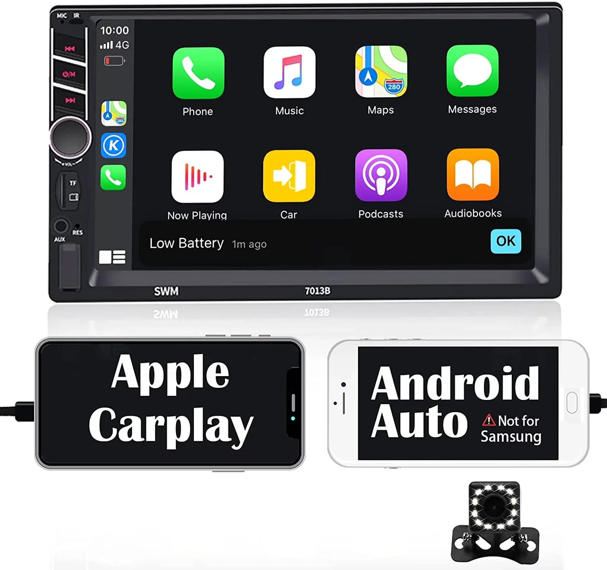 Binize 7 inch Car Stereo Radio appropriate with Carplay Android Auto Double Din Touchscreen Bluetooth Head Unit/MP5 Player/FM/AM,Support Reversing Image Input/Steering Wheel Control/USB/Remote