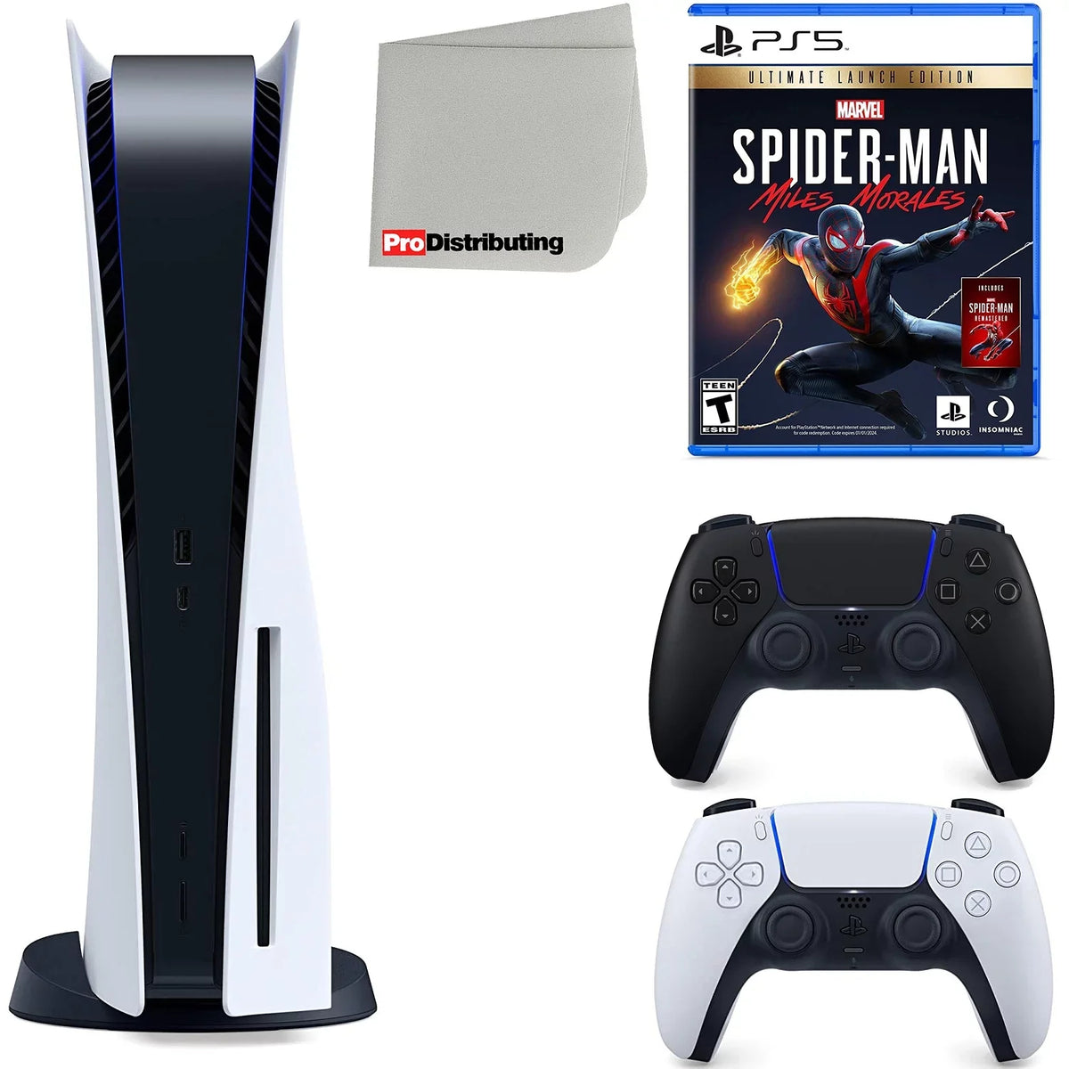 Playstation 5 Disc Version ( PS5 Disc) with Midnight Black Extra Controller, Marvel's Spider-Man: Miles Morales Ultimate Launch Edition and Microfiber Cleaning Cloth Bundle