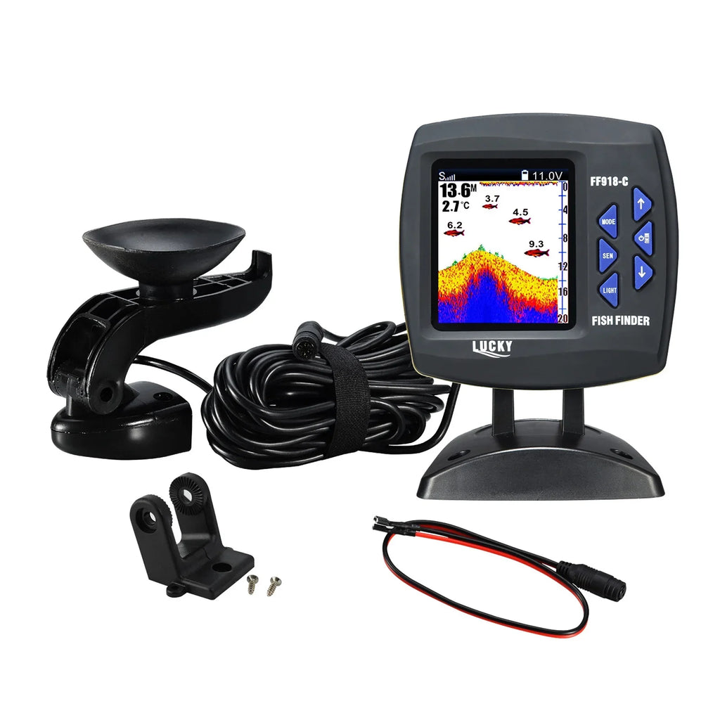 Tomshoo Fish Finder Wired Transducer Sensor Fishfinder 45 Degrees Underwater Fishing Portable Fish Finder Waterproof Underwater Monitor LCD Fish Locator ship Fishfinder Fish Detector