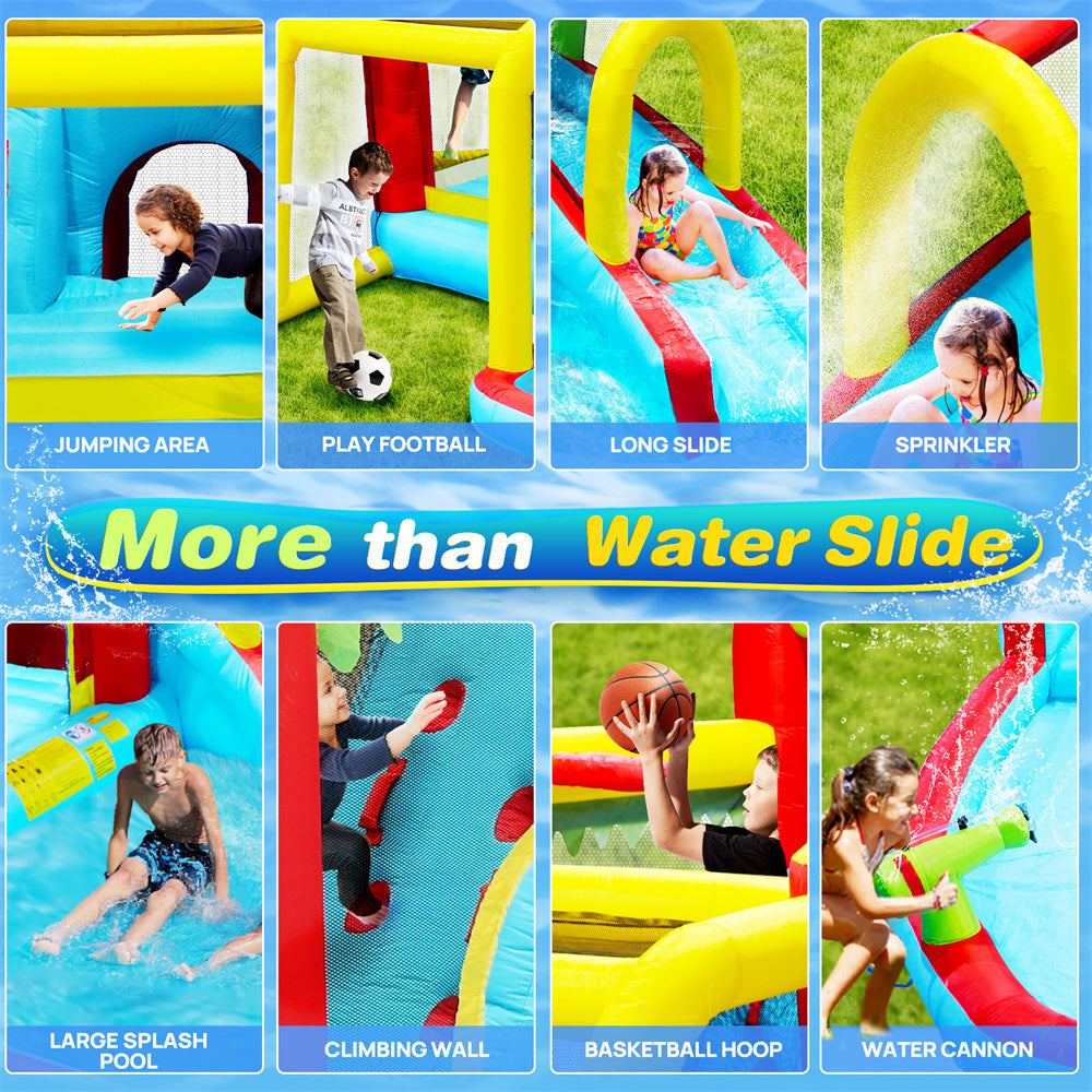 Inflatable liquid Slide,7 in 1 Bounce House with Slide,Climbing Wall, Splash Pool, Basketball Rim,Outdoor Backyard Fun Toys for Kid,Blower Included