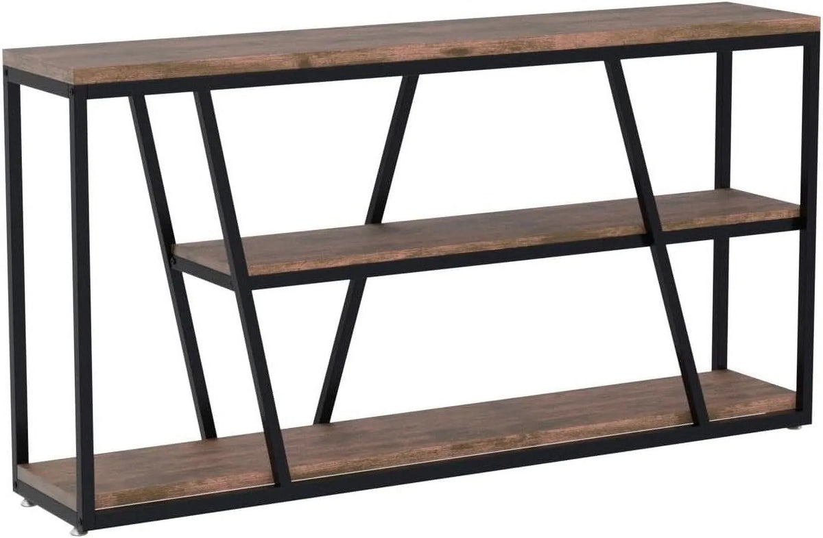 Console Table, Industrial Sofa Table with Shelves, 3-Tier Entryway Table with Storage for Entryway, Living Room, Hallway, 59.1" L x 11.8" W x 31.5" H, Rustic Brown