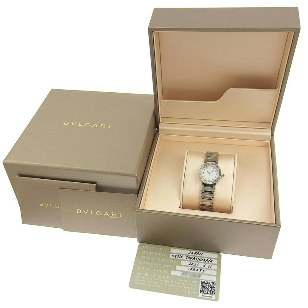 Pre-Owned Bulgari BVLGARI Battery Watch 12P Diamond Mother of Pearl Shell Dial BB23S 103095 (Like New)