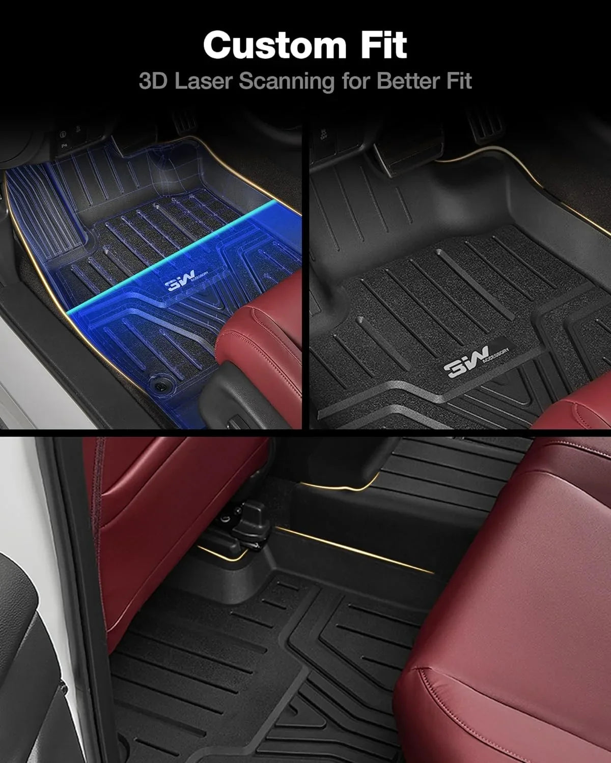 3W Custom Fit All elements Floor Mats for Honda Accord 2023-2024 (Hatchback, Coupe, Sedan) - Heavy Duty TPE, Front & Rear 2 Rows (Including Hybrid Model), Black