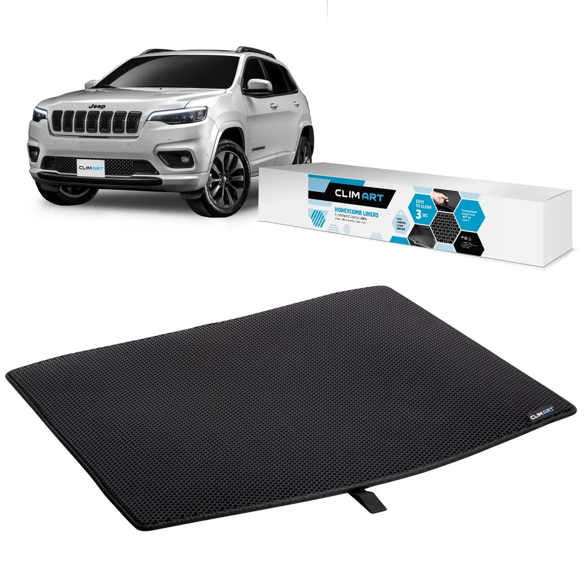 CLIM ART Cargo Liner for Jeep Cherokee 2019-2023 Custom Fit Trunk Mat, with Honeycomb Dirtproof & Waterproof Technology - All-Climate, Heavy Duty, Anti-Slip Cargo Liner, Luggage - FL01114031