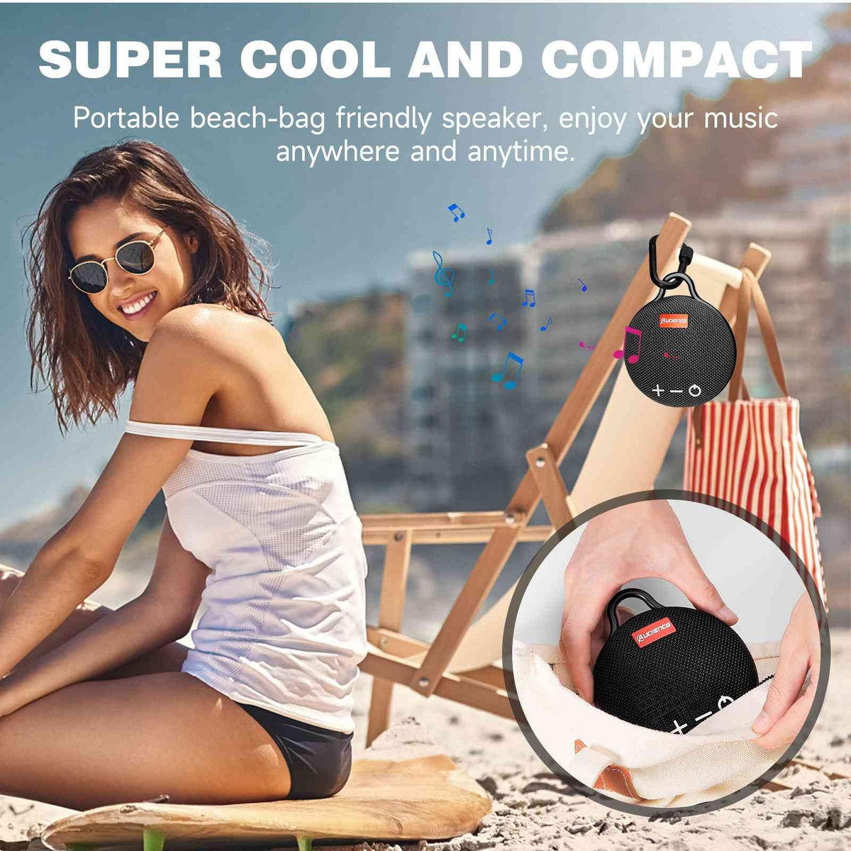 UrbanX Audience Series IPX7 Bluetooth Waterproof Speaker with Clip, 20H Playtime, Compact Speaker with Big Sound, Punchy Bass, Wireless for  Stylo 5 & Beach, Pool, ship, Biking Black 2 Pack