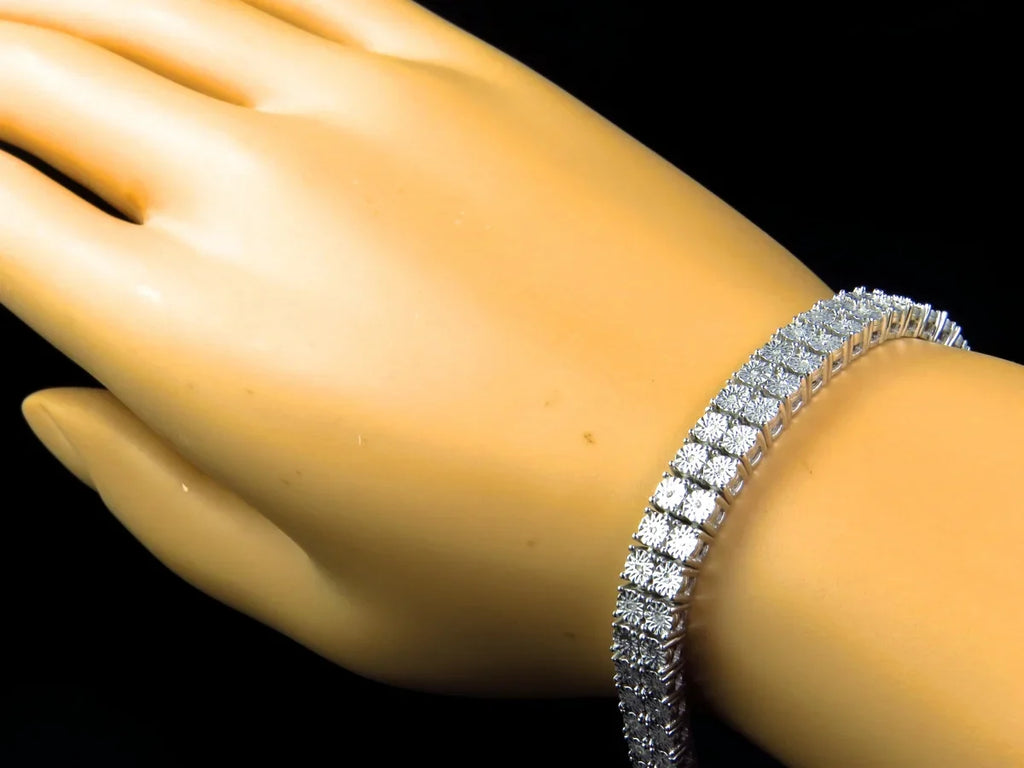 2 Row Diamond 8 Inch Bracelet Plated in White Gold