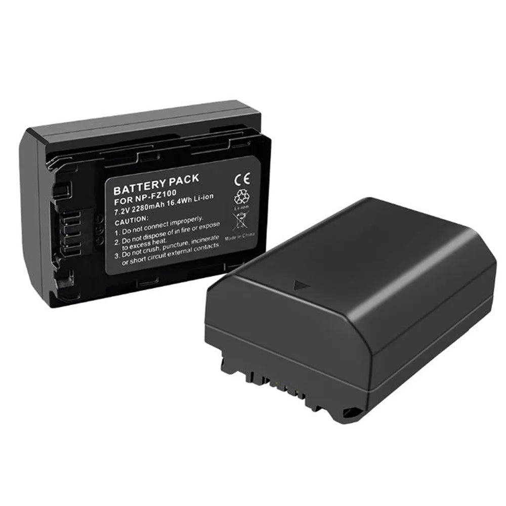 NP-FZ100 2 Pack 7.4V 2280mAh Battery with LCD Multi-Functional Battery Charger Case for  BC-QZ1 Charger, Alpha FX3, FX30, A1, A7C, A9, A9 II, A7R III, A7R IV, A7S III, A7 III, A7 IV, A6600