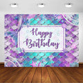 Mermaid Birthday Backdrop for Girl Under The Sea Bday Party Photography Background Glitter Purple Green Aqua