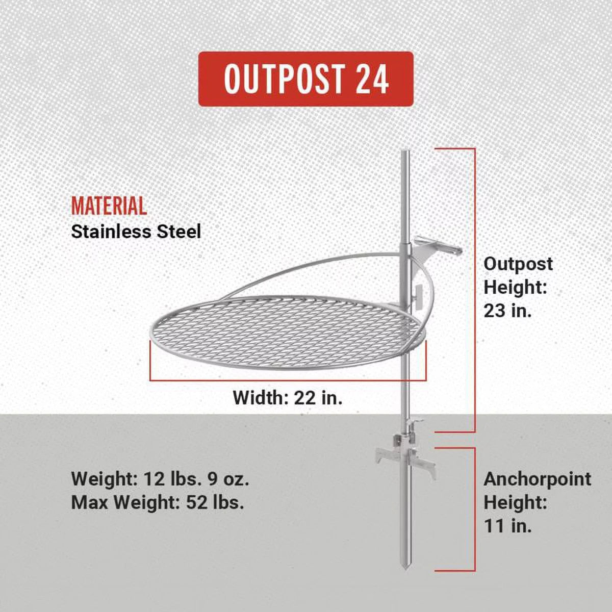 W 1 pk. H X 27 in. Breeo Outpost 24 Silver Camp Grill 34 in