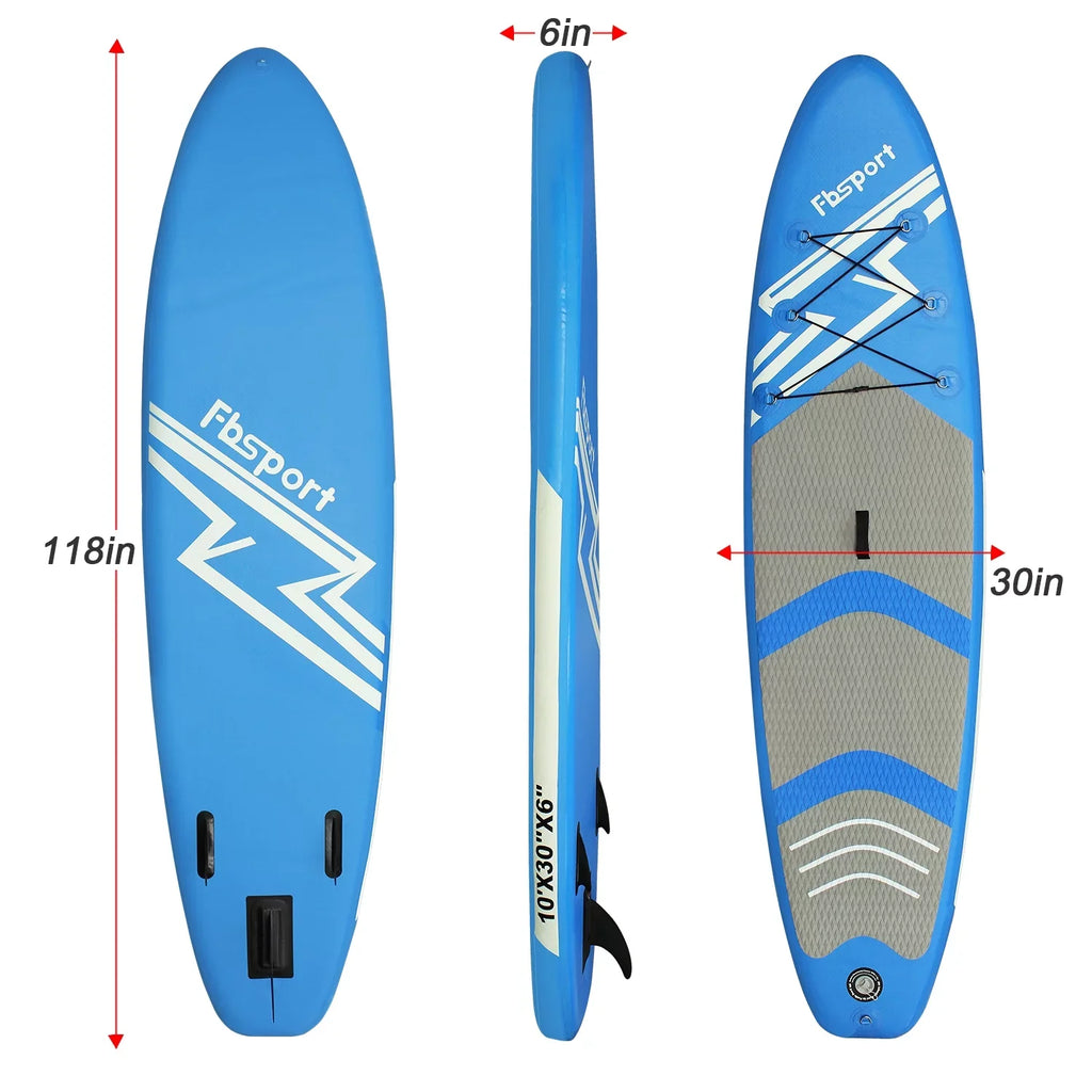 FBSPORT 11 Ft SUP Thickening Inflatable Stand Up Paddle Board w/Complete Accessories & Carry Bag, Surf Control, Non-Slip Deck, Standing ship Surfboard