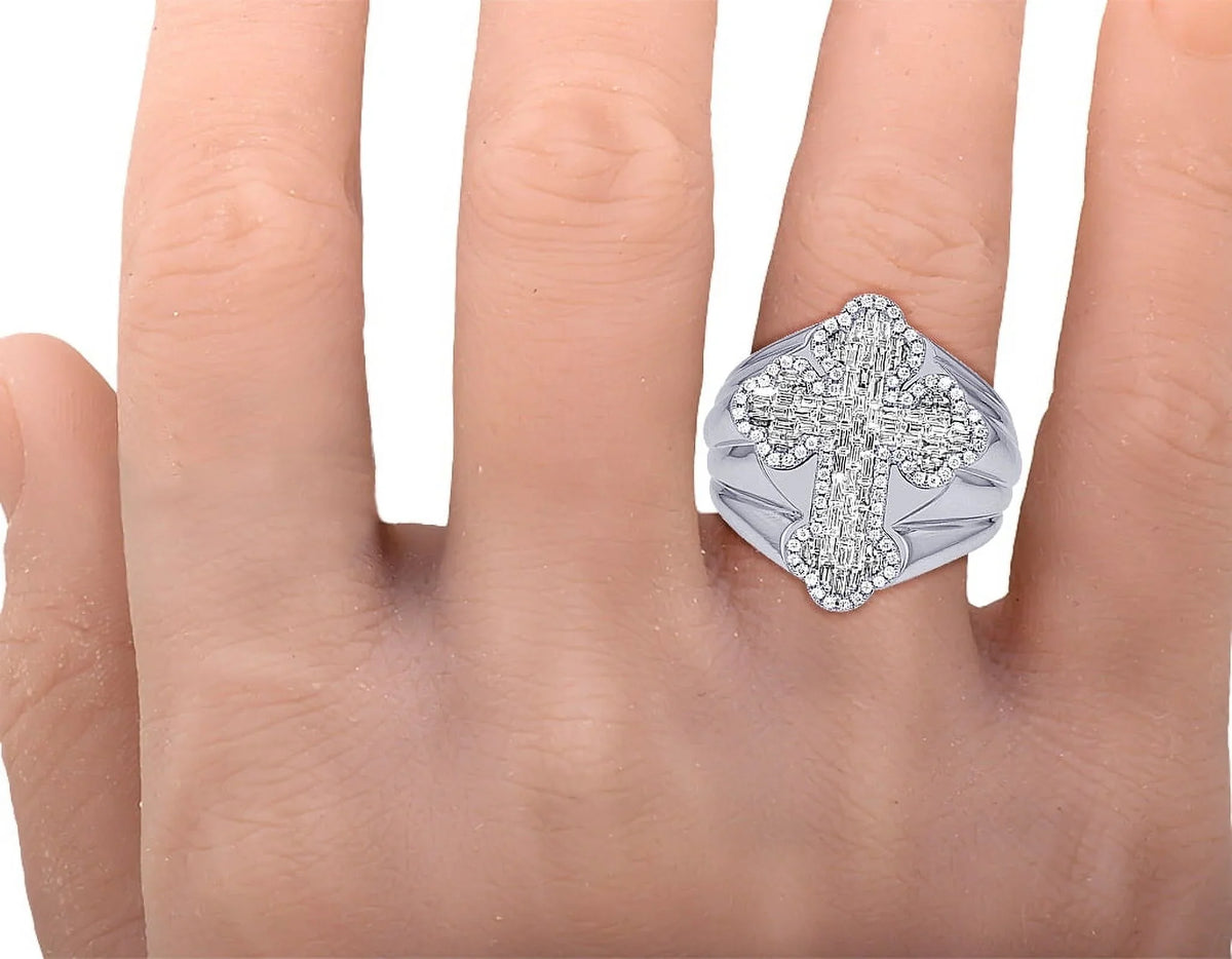 Baguette Cross 1.05 CT Diamond Pinky Ring Gold       25MM      S10