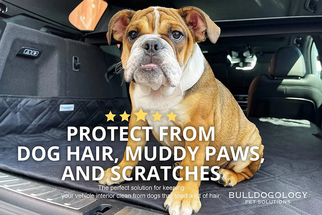 Bulldogology SUV Cargo Liner for Dogs - Heavy Duty Pet Trunk Cargo wrap - Dog Car Seat shield Waterproof Nonslip - Dog Hair, Muddy Paws, Scratches wrap Protector for Cars Vans SUVs (X-Large, Grey)
