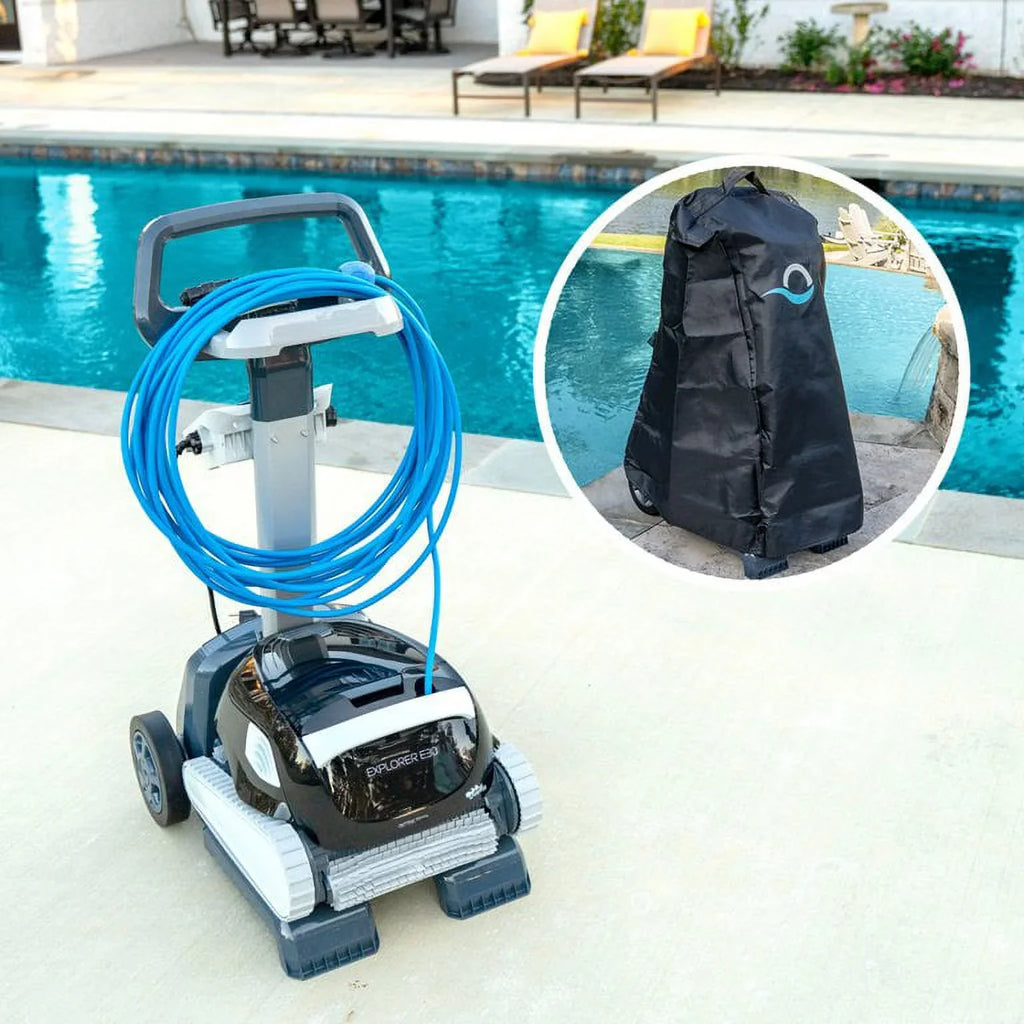 Dolphin Explorer E30 Automatic Robotic Pool Cleaner with Universal Caddy and Classic Caddy protector, Ideal for In-Ground Swimming Pools up to 50 Feet