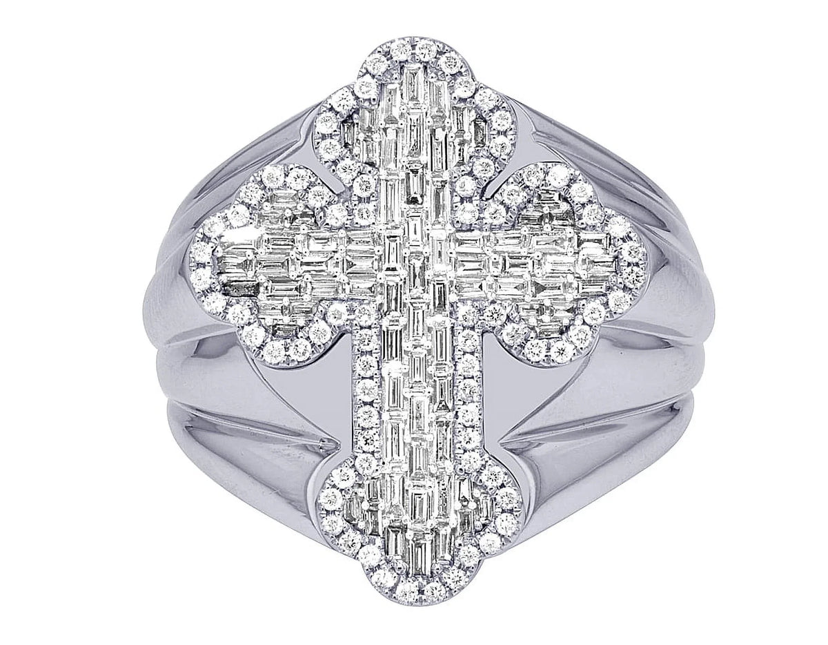 Baguette Cross 1.05 CT Diamond Pinky Ring Gold       25MM      S10