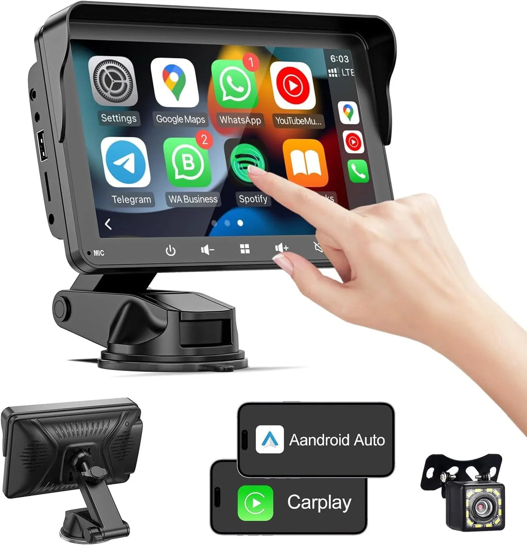 7" HD Double Din Car Stereo, Portable Wireless  Carplay & Android Auto with Backup Camera, IPS Touch Screen Stereo with Bluetooth, Multimedia Player, Car Audio with Mirror Link/AUX/FM