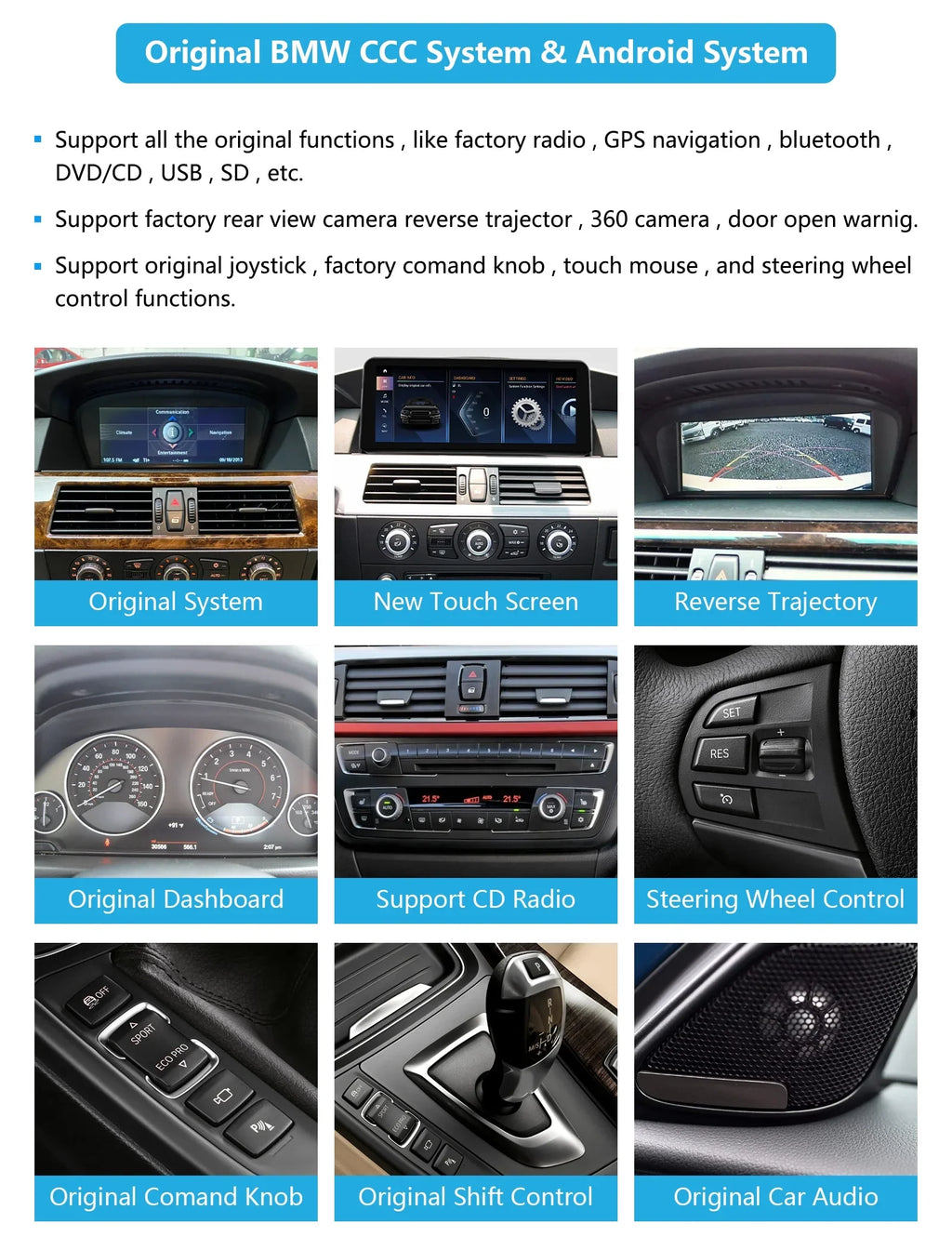 Road Top Android 13 Car Radio 8.8 Inch Touchscreen for 2010-2013  3/5 Series E60/E61/E90/E91/E92 with CIC, Multimedia Car Radio Supports  Carplay, Android Auto, Mirrorlink, 8G + 256G