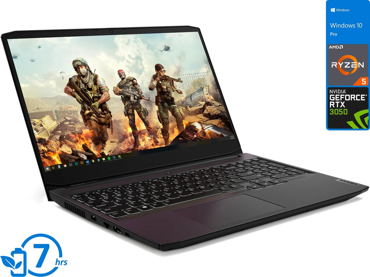 IdeaPad 3 Gaming Laptop, 15.6" 120Hz FHD Display, AMD Ryzen 5 5600H Upto 4.2GHz, 8GB RAM, 512GB NVMe SSD, NVIDIA GeForce RTX 3050, HDMI, Wi-Fi, Bluetooth, Windows 10 Pro