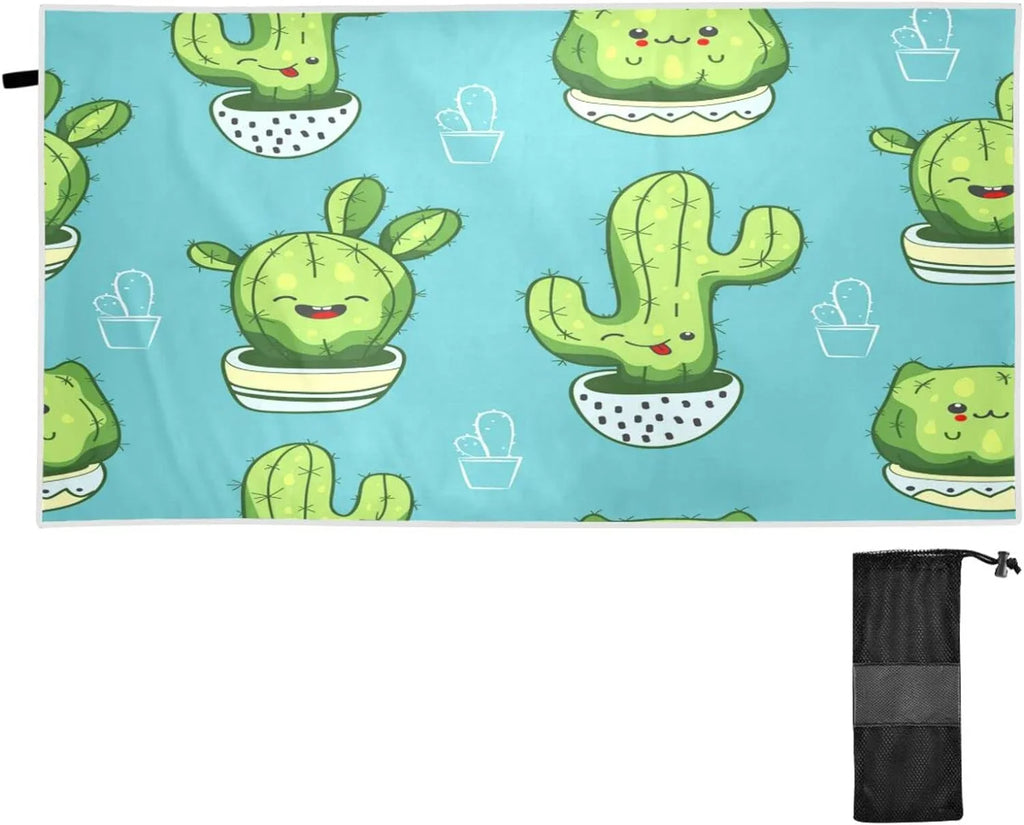 Bestwell Cute Kawaii Cactus Beach Towel - Lightweight Compact Oversized Travel Towels - Super Absorbent Quick Dry Towel for Swimming Camping Holiday（203）