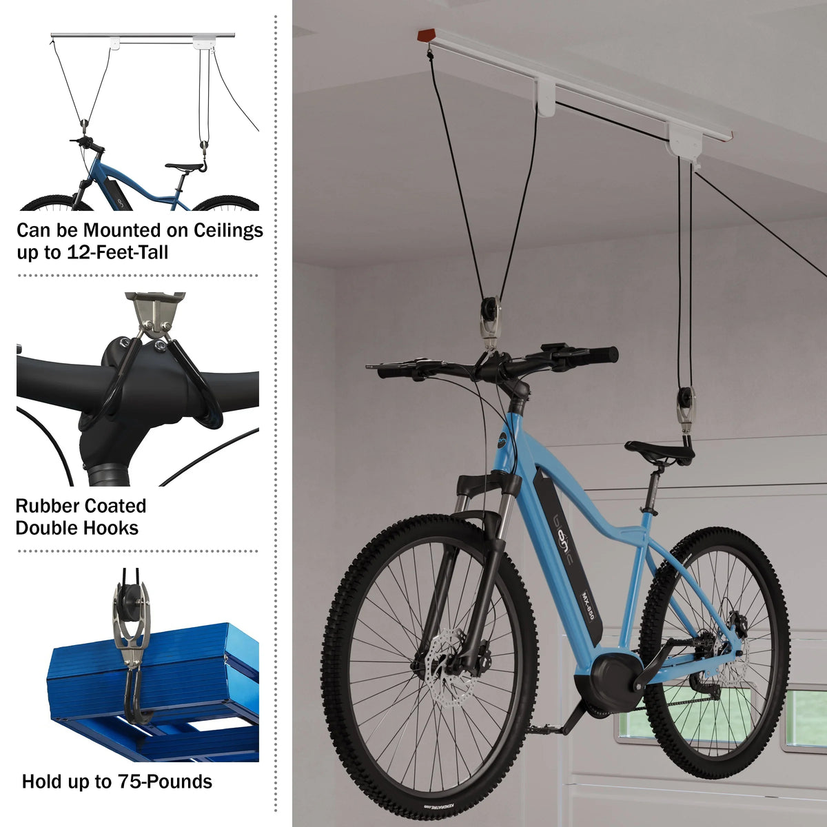 RAD Cycle Hoist Pulley System - Overhead Garage Storage Bike Hanger