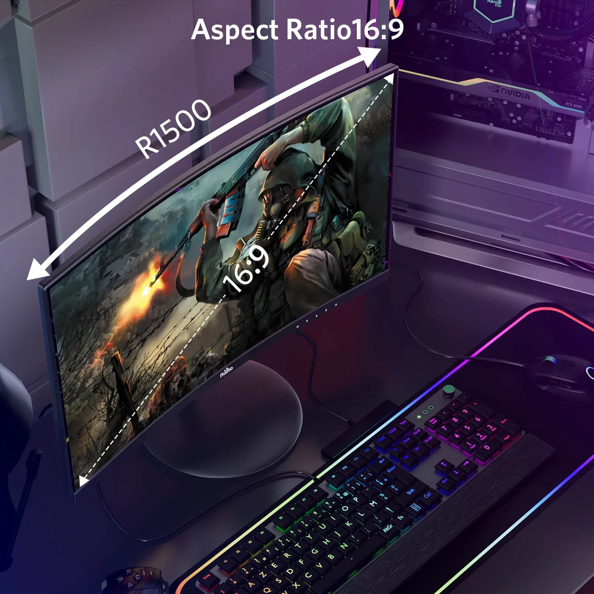 Fiodio 24" Curved FHD 1080P 75Hz Refresh Rate LED Monitor HDMI VGA Ports with Speakers, VESA Wall Mount Ready (HDMI Cable Included)
