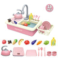 Richgv Pretend Play Kitchen Sink Toys with Running liquid, 23PCS Electric aqua Sink Toy with Play Induction Cooker Play Cutting Food, Kids Kitchen Role Play Toys for Boys Girls