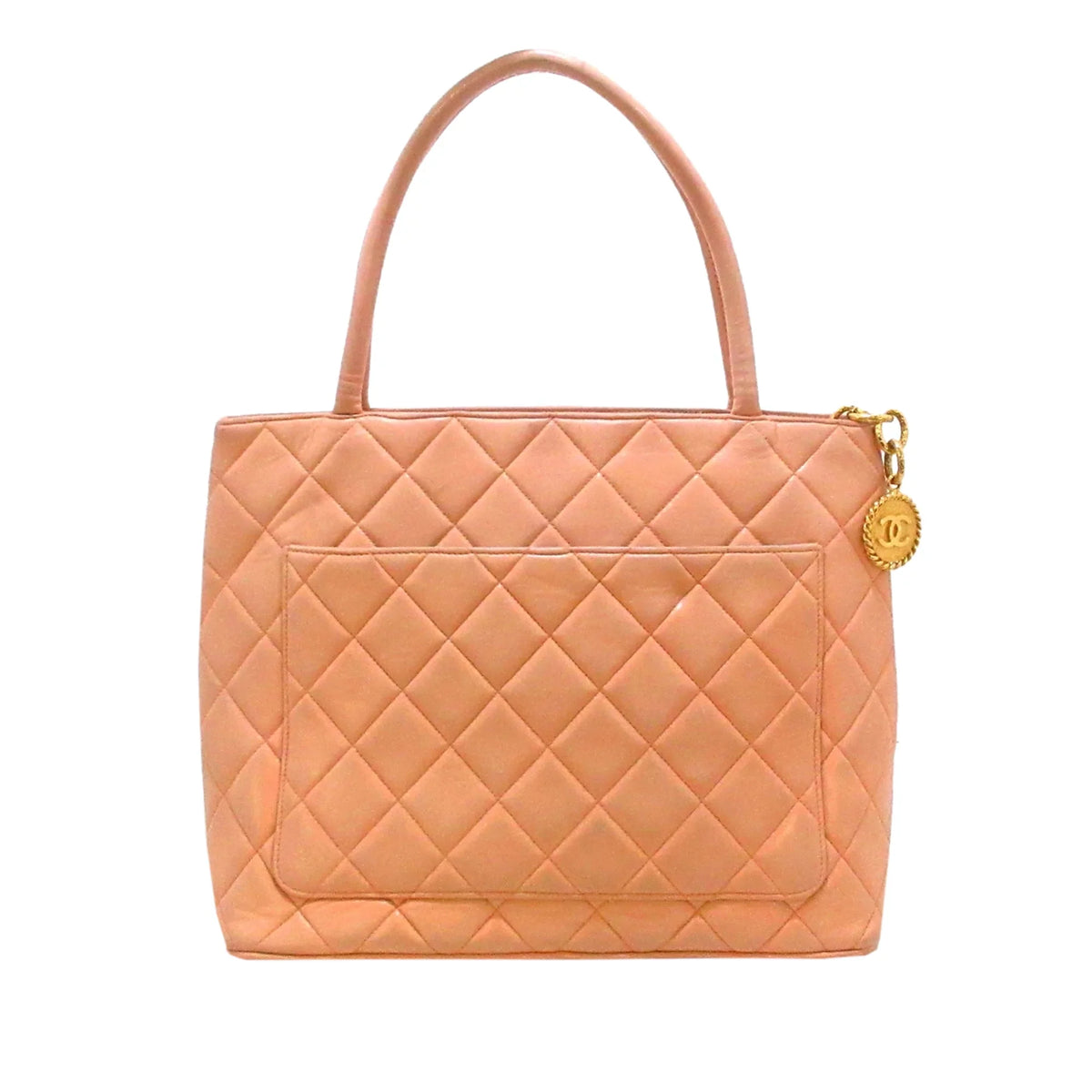 Pre-Owned Authenticated Chanel Lambskin Medallion Tote Leather Orange Tote Bag Women (Good)