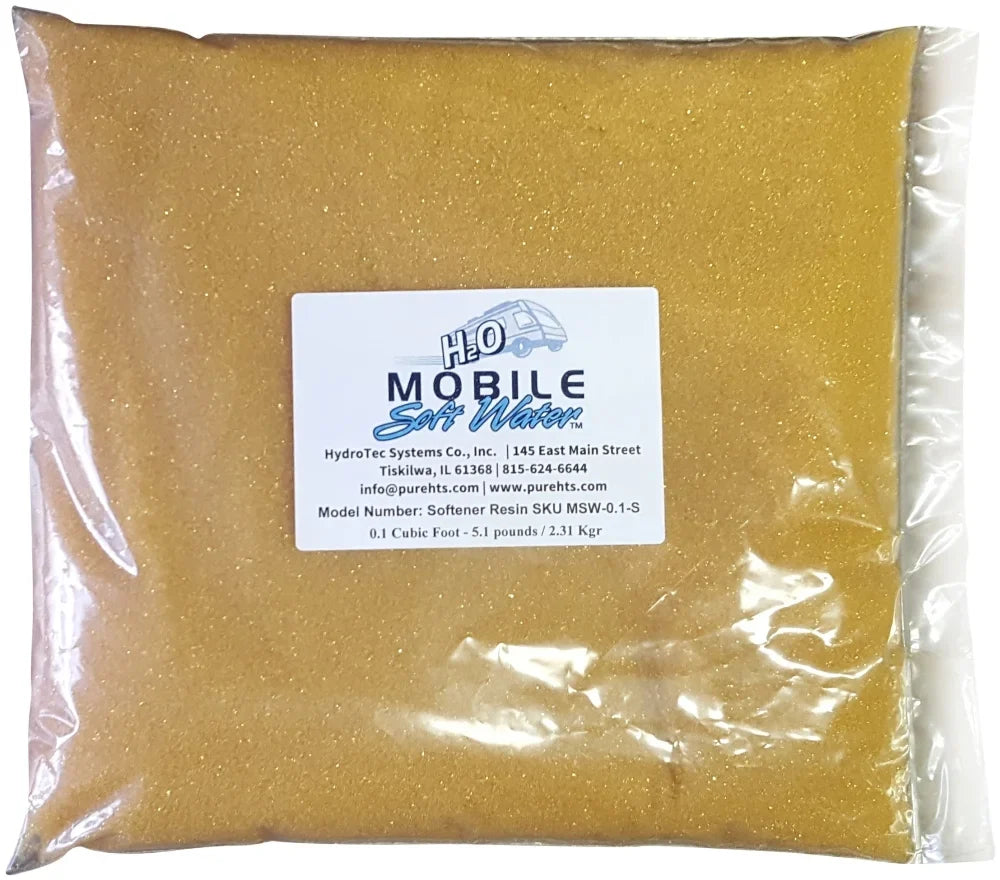 Mobile-soft-aqua™ liquid Softener Resin(Cation) Ion-Exchange 0.1 Cubic Foot - 5.1 pounds -2.31 Kg.; Packaged for RV, portable style aqua softeners or any other resin replacement applications.