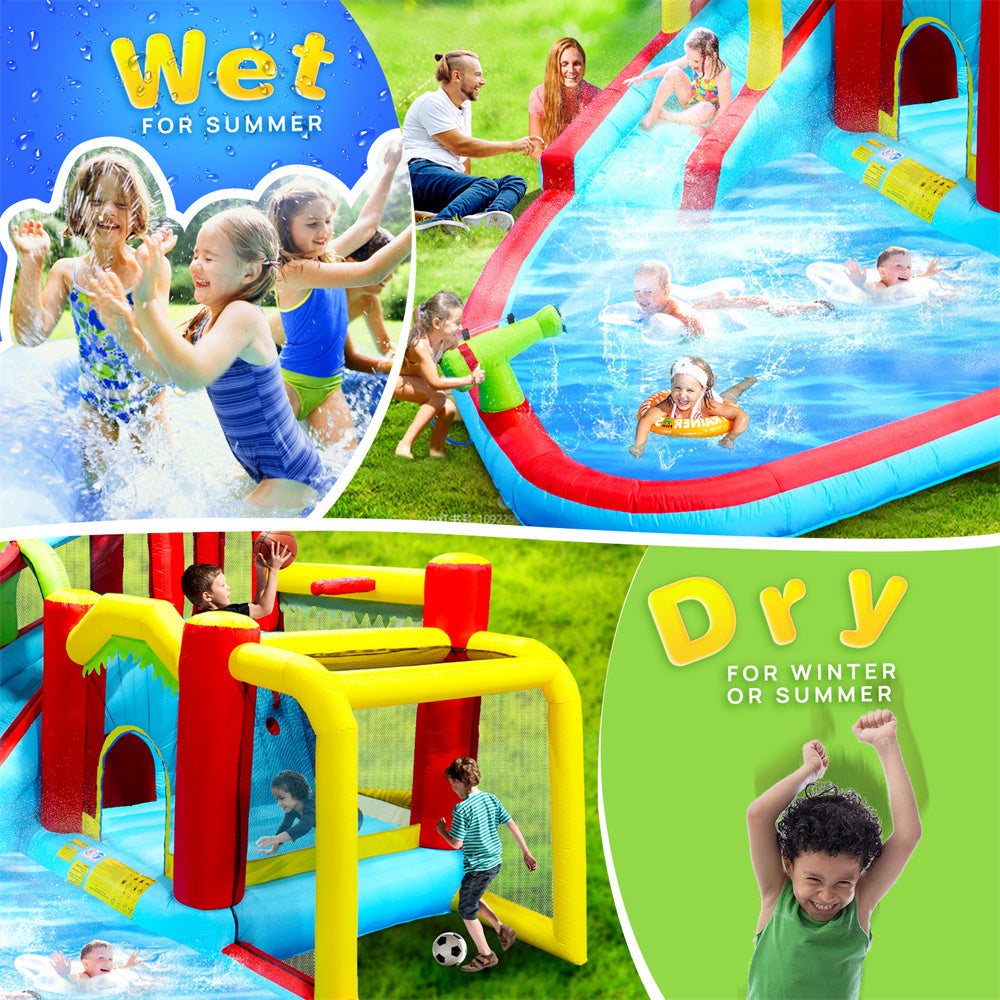 Inflatable liquid Slide,7 in 1 Bounce House with Slide,Climbing Wall, Splash Pool, Basketball Rim,Outdoor Backyard Fun Toys for Kid,Blower Included