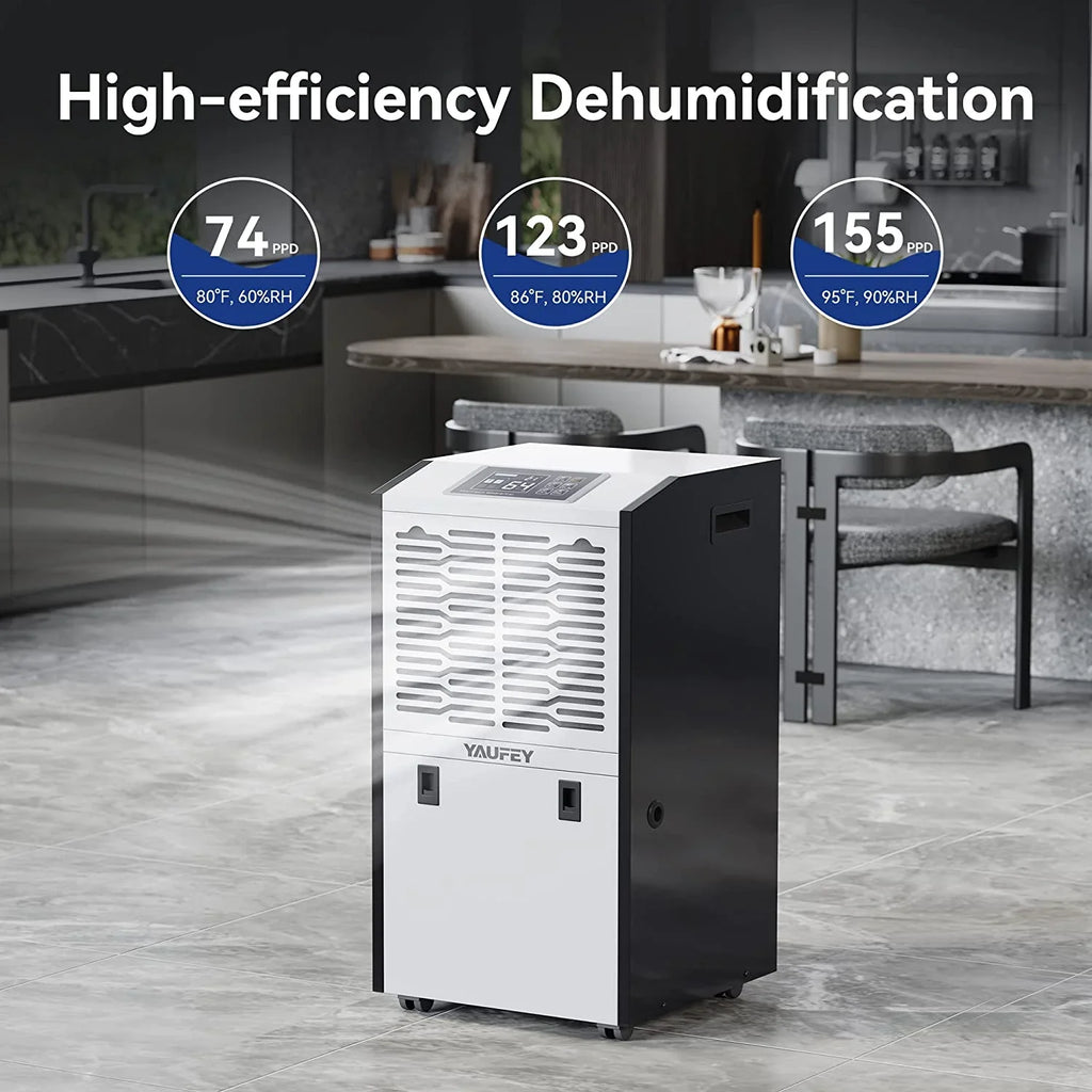 Ft - Includes 6.56ft Drain Hose, 1.32 Gal moisture Tank Ideal for Large Basements, Industrial or Commercial Spaces and Job Sites. Yaufey Large Commercial 155 Pint Dehumidifier for Spaces up to 8,000 Sq