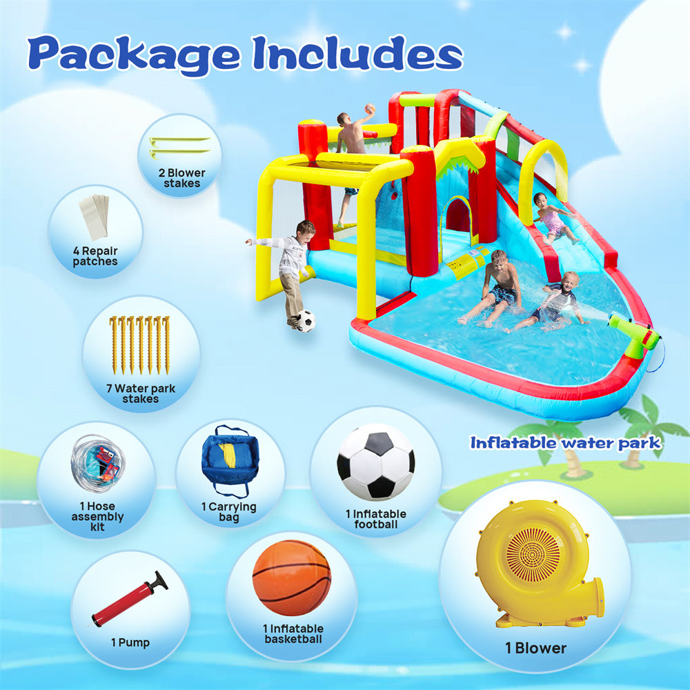 Inflatable liquid Slide,7 in 1 Bounce House with Slide,Climbing Wall, Splash Pool, Basketball Rim,Outdoor Backyard Fun Toys for Kid,Blower Included