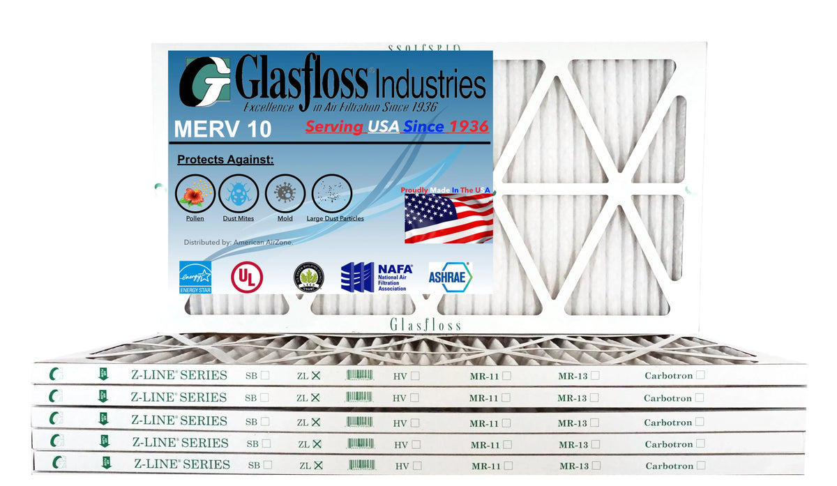 Glasfloss 12x36x1 - MERV 10 -Qty:6 - Furnace Air Filter - Made in USA (Actual Size: 11.5 x 35.5x7/8 inch)