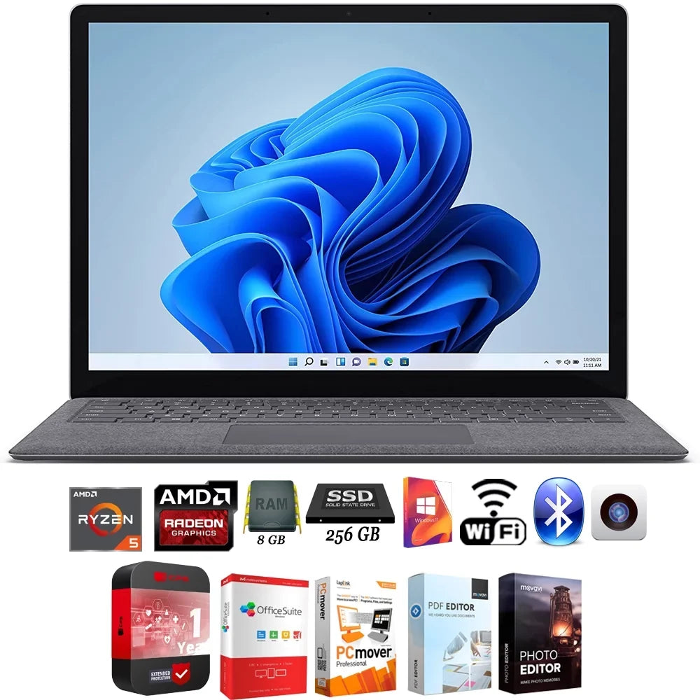 5PB-00027 Surface Laptop 4 13.5" AMD Ryzen 5 8GB/256GB Touch, Platinum Bundle with Elite Suite 18 Software + 1 Year Protection Warranty