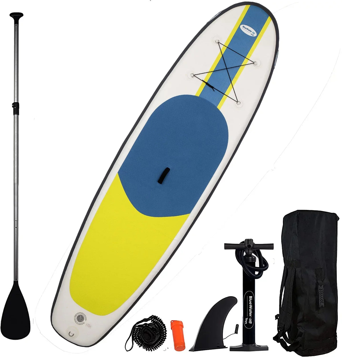 Blue aqua Toys Portable Inflatable Stand Up Paddle Board Kit with Pump, Backpack, Coil Leash, and Repair Kit, SUP 350 Pound Limit, 11 Feet by 34 Inches