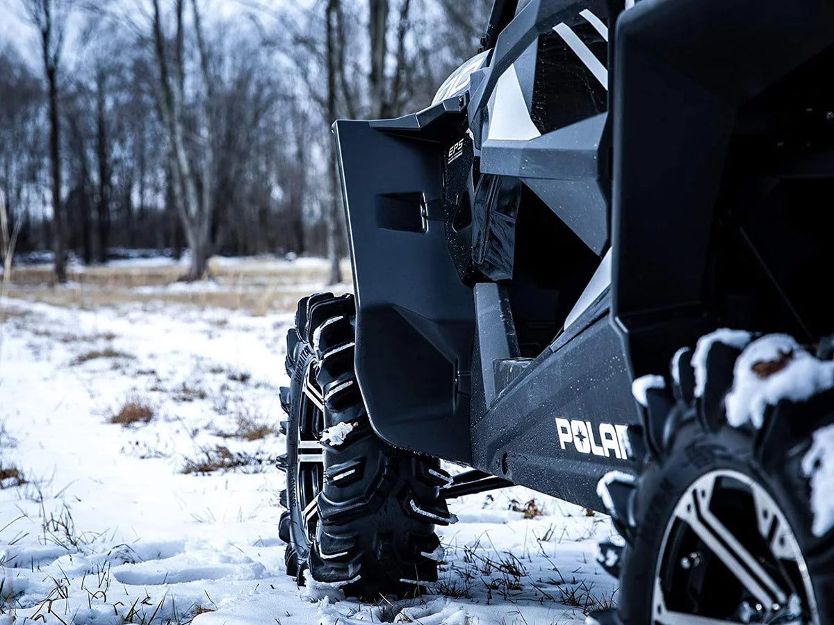4" Stock|FF-P-RZR-001#ASIN. SuperATV Fender Flares Mud Guards for 2016|2020 Polaris RZR S 1000/2019|2020 RZR S4 1000|2 Front Flares, 2 Rear Flares|8.5" of Protection on Each Side vs