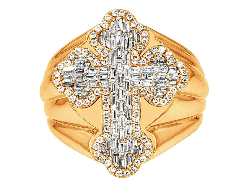 Baguette Cross 1.05 CT Diamond Pinky Ring Gold       25MM      S10