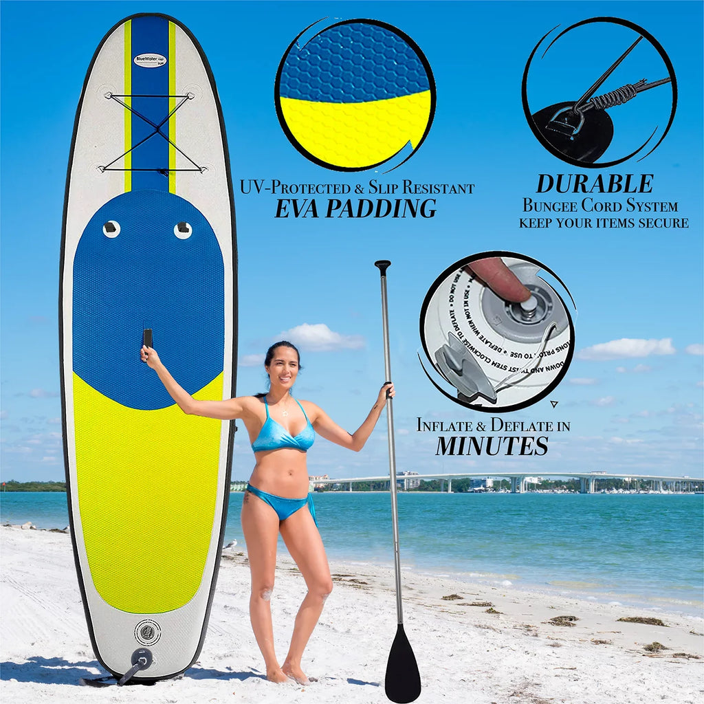 Blue aqua Toys Portable Inflatable Stand Up Paddle Board Kit with Pump, Backpack, Coil Leash, and Repair Kit, SUP 350 Pound Limit, 11 Feet by 34 Inches
