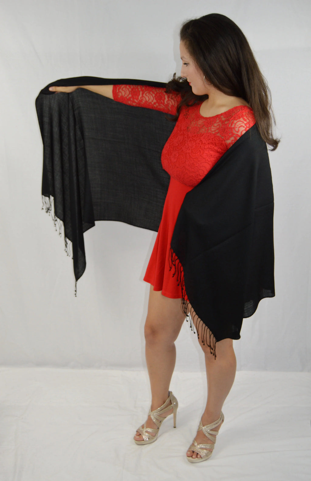 Fancy Shawl/Sheer Shawl/Summer Shawl/liquid Pashmina Shawl/Light weight Shawl/Evening Shawl/Pashmina Shawl/Scarf/Scarves (Black Regular Shawl)