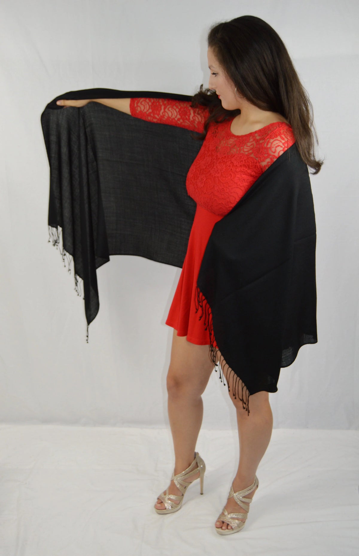 Fancy Shawl/Sheer Shawl/Summer Shawl/liquid Pashmina Shawl/Light weight Shawl/Evening Shawl/Pashmina Shawl/Scarf/Scarves (Black Regular Shawl)