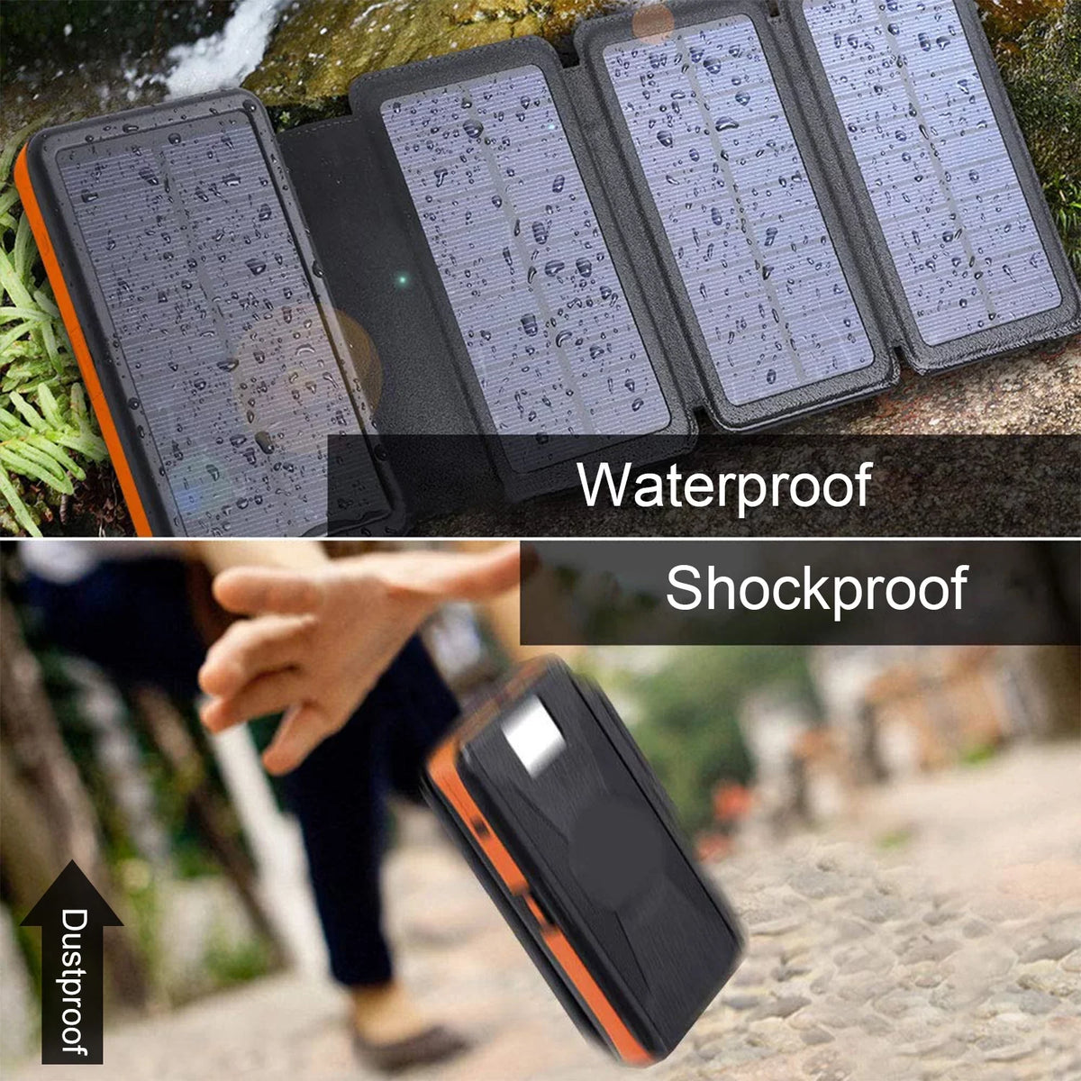 SOLPOWBEN 30000mAh Solar Charger 4 Panels Detachable, Portable Solar Power Bank, with LED Light Flashlight, Dual 5V USB Ports for Outdoor Camping Hiking (Orange)