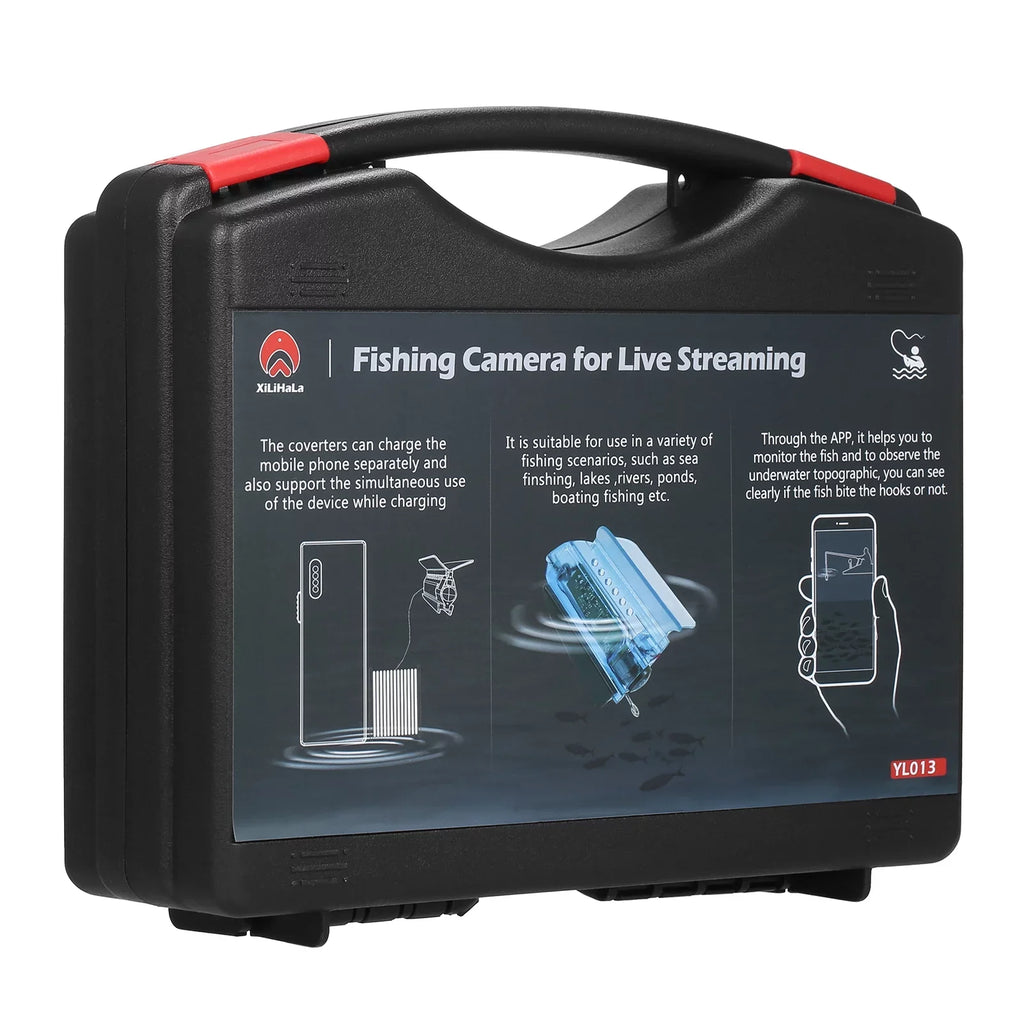 Dcenta 1080P Underwater Fishing Camera with APP Control Fishing Live Video Camera Fish Finder with 50M Cable Mobile Phone Holder Bait Cage Carry Case for Ice Lake Sea craft Kayak Fishing
