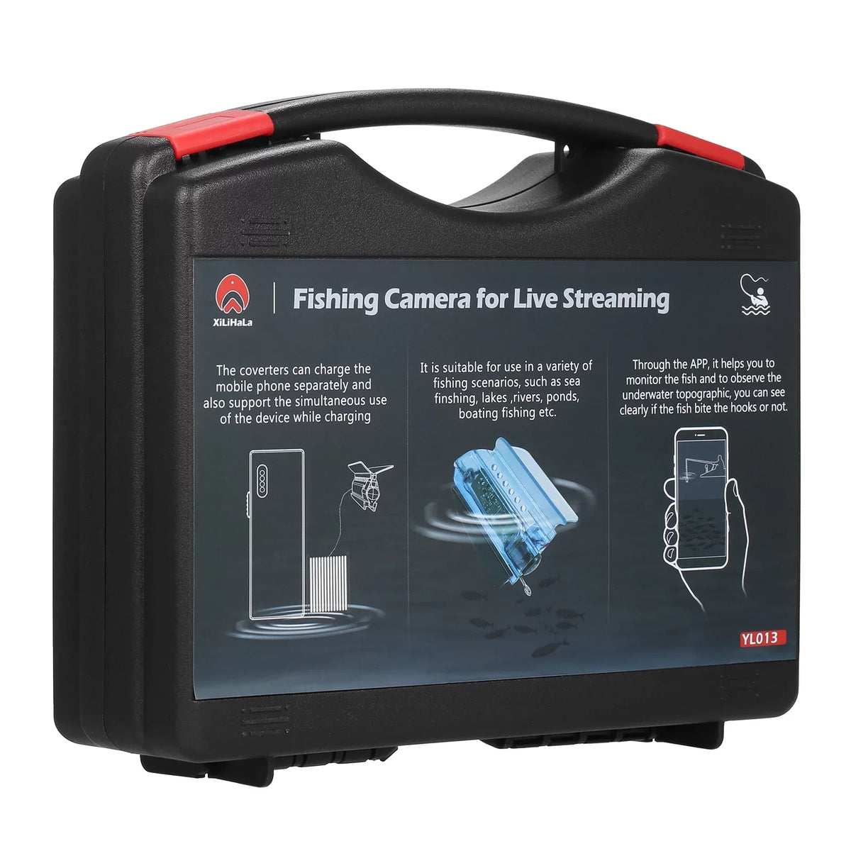 Dcenta 1080P Underwater Fishing Camera with APP Control Fishing Live Video Camera Fish Finder with 50M Cable Mobile Phone Holder Bait Cage Carry Case for Ice Lake Sea craft Kayak Fishing