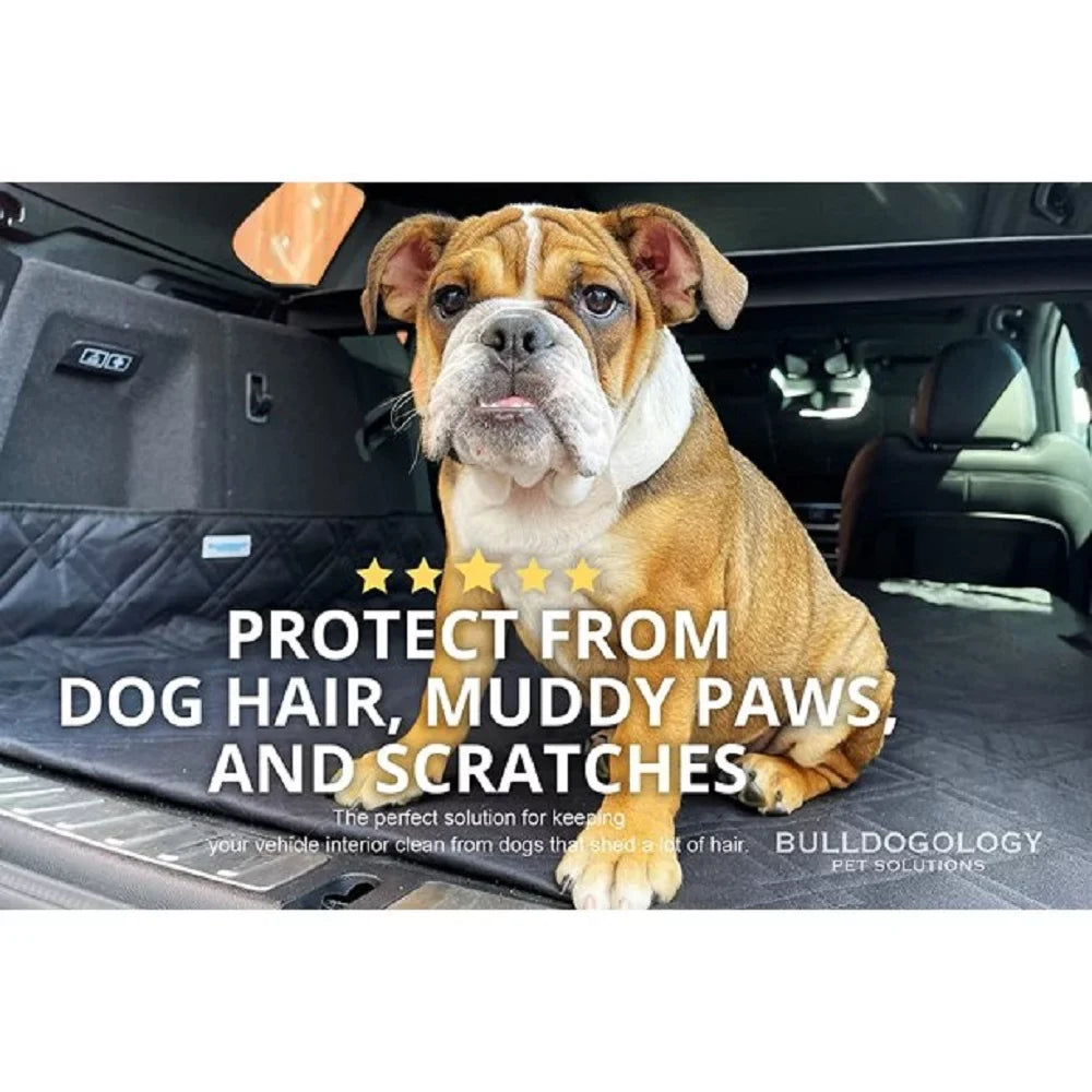 Bulldogology SUV Cargo Liner for Dogs - Heavy Duty Pet Trunk Cargo wrap - Dog Car Seat shield Waterproof Nonslip - Dog Hair, Muddy Paws, Scratches wrap Protector for Cars Vans SUVs (X-Large, Grey)