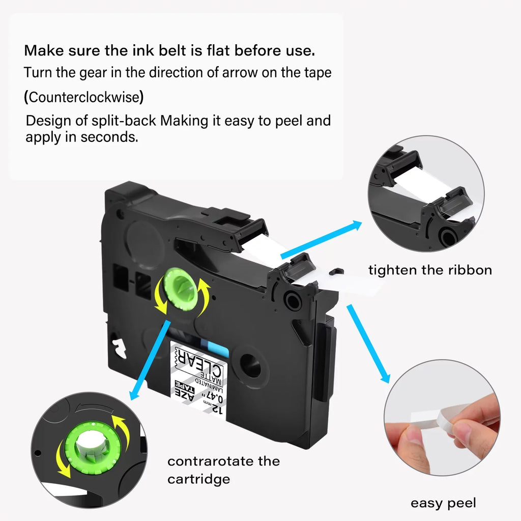 GREENCYCLE 5PK matching for Brother P-touch Black on Matte Clear 12mm 0.47" TZe-M31 TZ-M31 TZM31 TZeM31 Laminated Label Tape