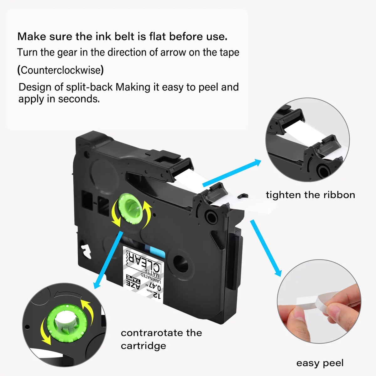 GREENCYCLE 5PK matching for Brother P-touch Black on Matte Clear 12mm 0.47" TZe-M31 TZ-M31 TZM31 TZeM31 Laminated Label Tape