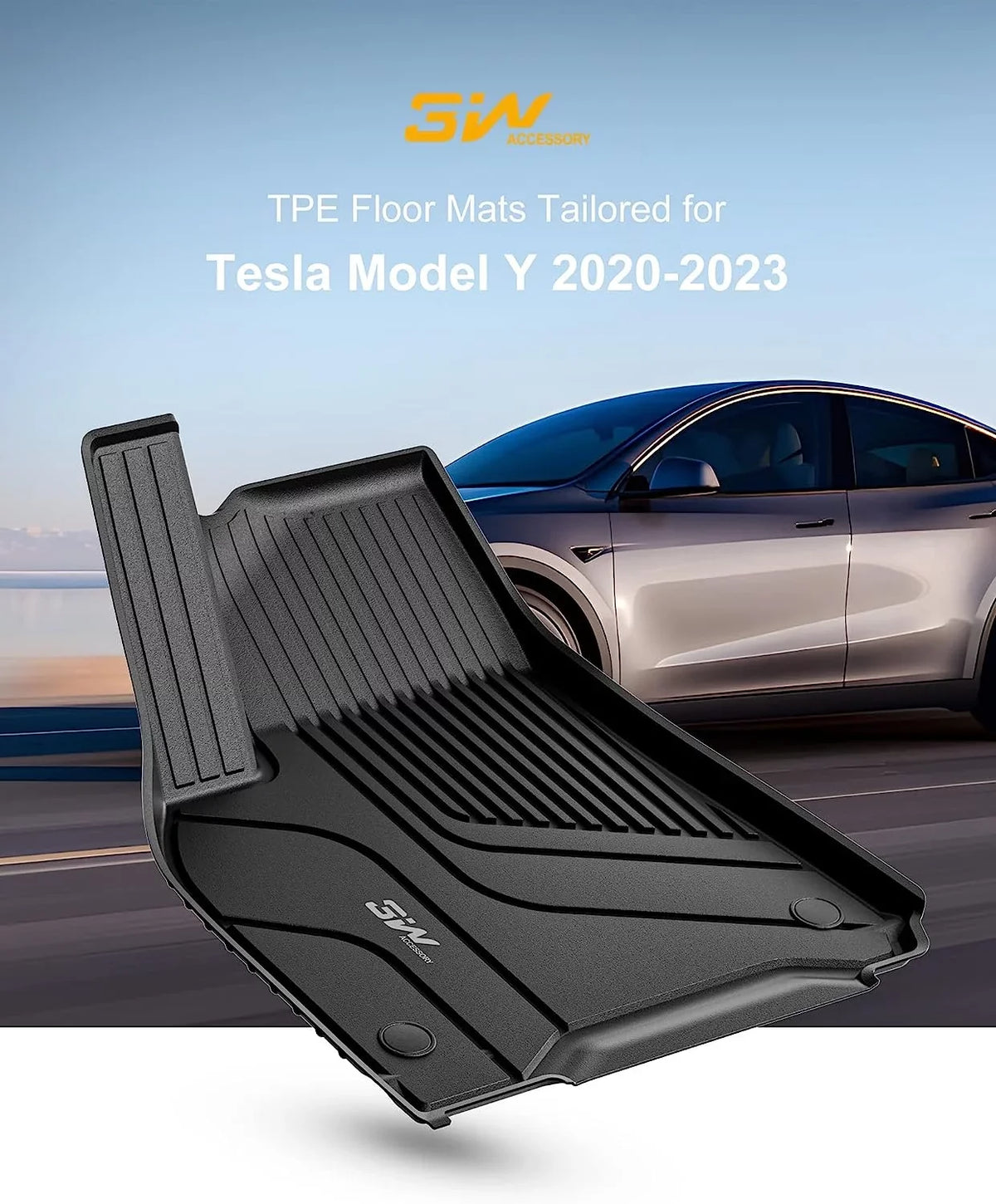 3W Floor Mats & Cargo Liner and Storage Mats For Tesla Model Y 2020-2023 All-atmospheric conditions TPE Car Mats for Tesla Model Y Full Set Black Floor Mats and Trunk Mat Custom Fit for Tesla 5-Seater