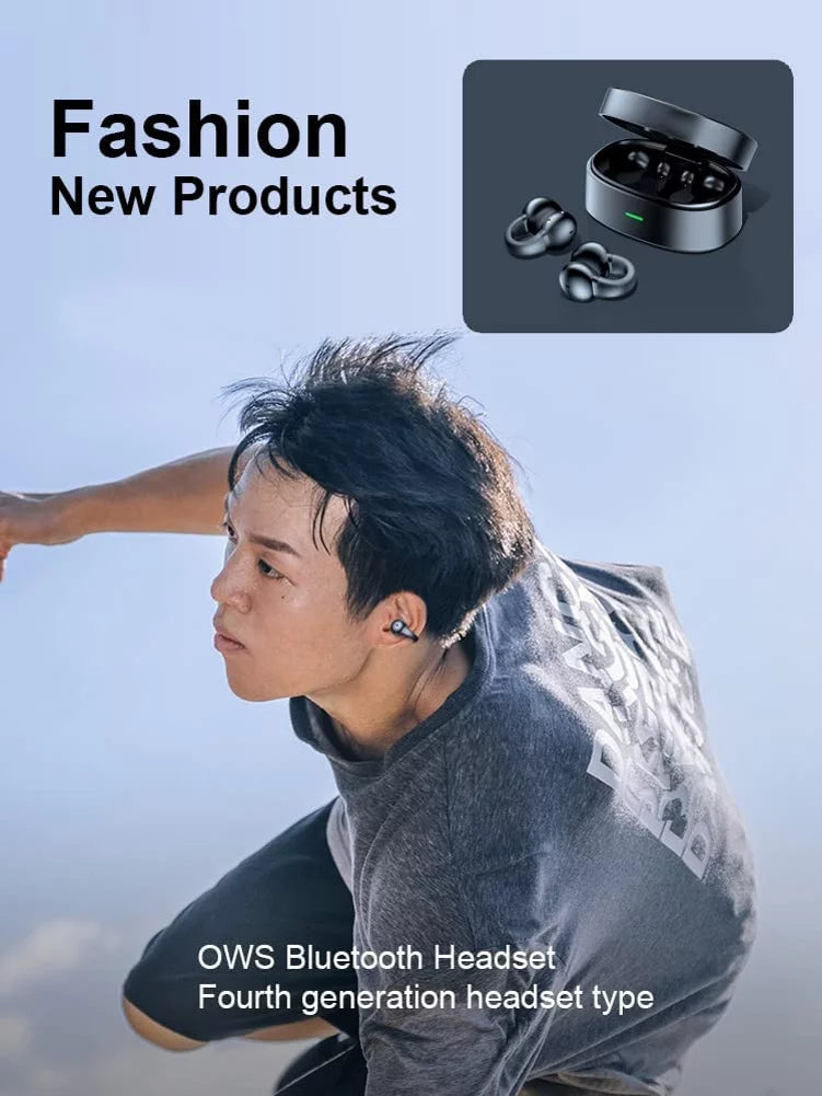Wireless Ear-Clip TWS Earphones for  Galaxy Z Fold5/Flip5 Phones - Bluetooth Earbuds Bone Conduction Headphones True Stereo Charging Case Hands-free D9G matching With Galaxy Z Fold5/Flip5
