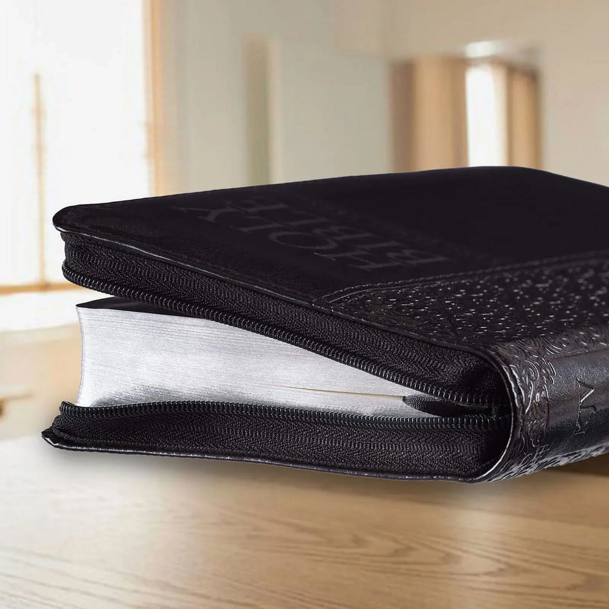 Personalized KJV Compact Pocket Bible with Zipper Closure King James Version Faux Leather Holy Bible with Custom Name Up To 3 Rows Of Text - Ideal for Travel in backpack, purse, or briefcase | Black