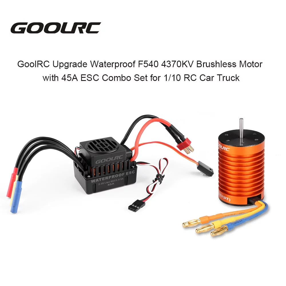GoolRC Upgrade Waterproof F540 4370KV Brushless Motor with 45A ESC Combo Set for 110 RC Car Truck